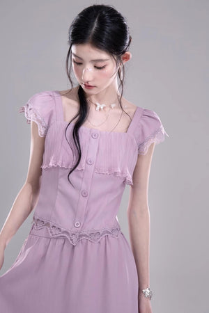 Purple Lace A-Line Skirt Top Set