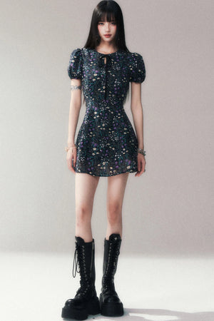 Purple Lilac Floral Puff Sleeve Dress