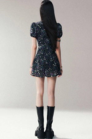 Purple Lilac Floral Puff Sleeve Dress