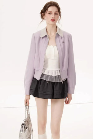 Purple Linen Color-Block Jacket