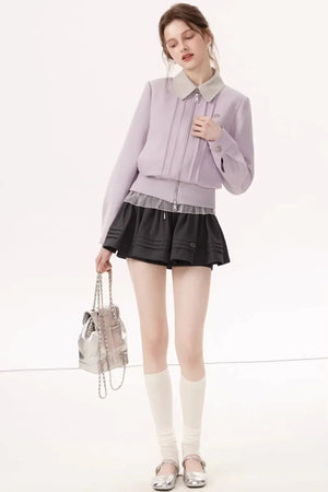 Purple Linen Color-Block Jacket