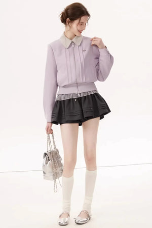 Purple Linen Color-Block Jacket