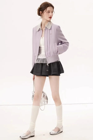 Purple Linen Color-Block Jacket