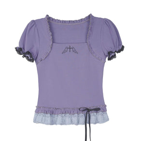 Purple Puff Sleeve Lace Top