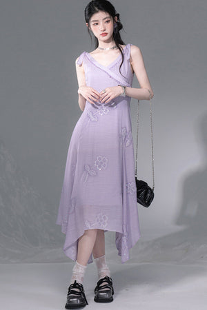 Purple Sequin Camisole And Asymmetrical Hem Dress Set