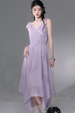 Purple Sequin Camisole And Asymmetrical Hem Dress Set