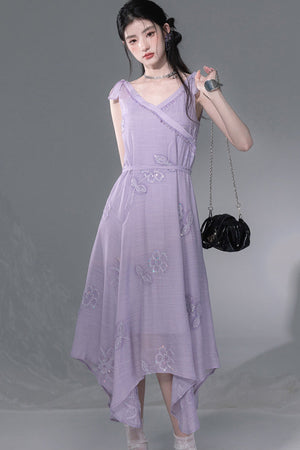 Purple Sequin Camisole And Asymmetrical Hem Dress Set