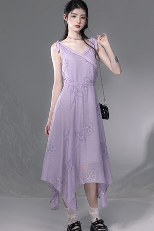Purple Sequin Camisole And Asymmetrical Hem Dress Set