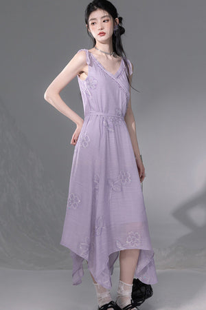 Purple Sequin Camisole And Asymmetrical Hem Dress Set