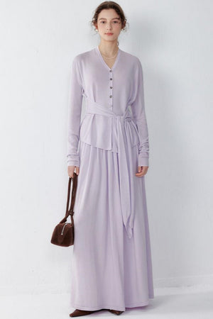 Purple Silk Blend Knit Sweater & Skirt Set-Up
