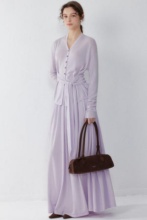 Purple Silk Blend Knit Sweater & Skirt Set-Up