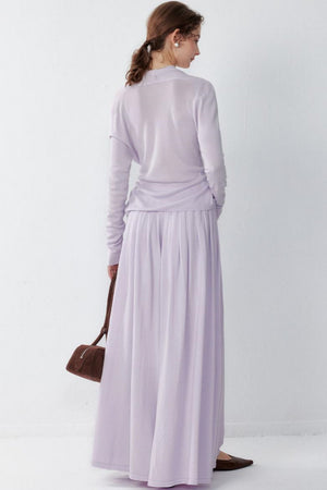 Purple Silk Blend Knit Sweater & Skirt Set-Up