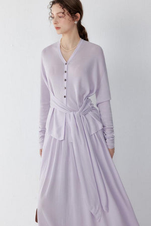 Purple Silk Blend Knit Sweater & Skirt Set-Up