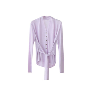 Purple Silk Blend Knit Sweater & Skirt Set-Up