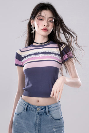 Purple Stripe Knit Top