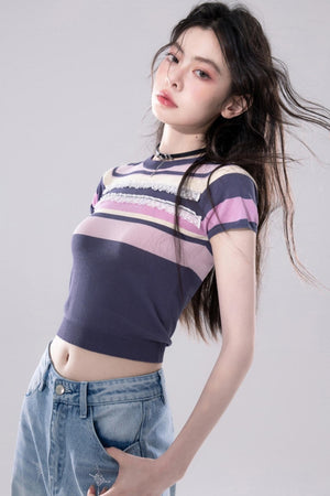 Purple Stripe Knit Top
