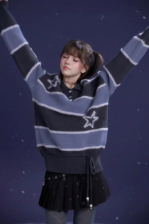 Purple Striped Star Sweater