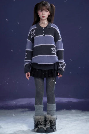 Purple Striped Star Sweater