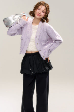 Purple Velvet Bunny Knitted Cardigan