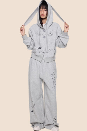 Rabbit Cartoon Hoodie Jacket Pants Set-Up