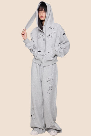 Rabbit Cartoon Hoodie Jacket Pants Set-Up