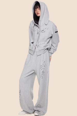 Rabbit Cartoon Hoodie Jacket Pants Set-Up