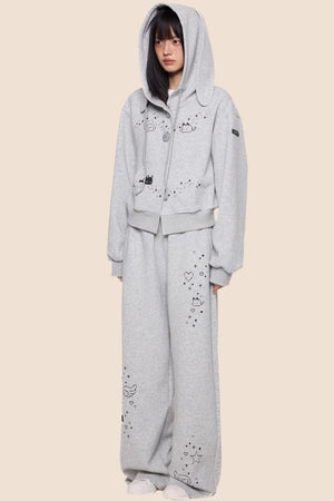 Rabbit Cartoon Hoodie Jacket Pants Set-Up