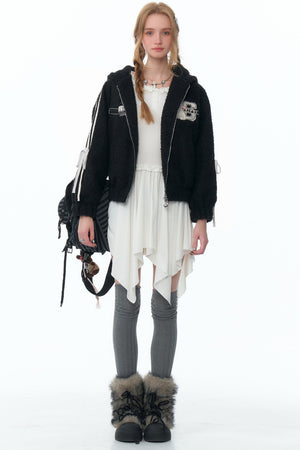 Rabbit Ears Hooded Black Tweed Jacket