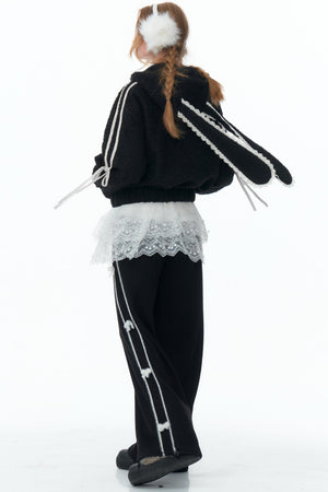 Rabbit Ears Hooded Black Tweed Jacket