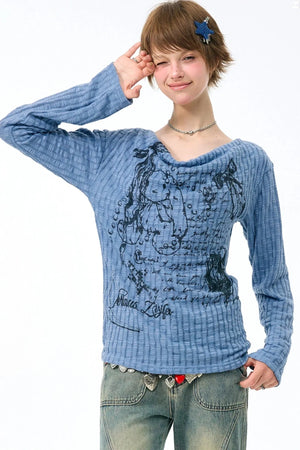 Rabbit Graffiti Knit Blouse
