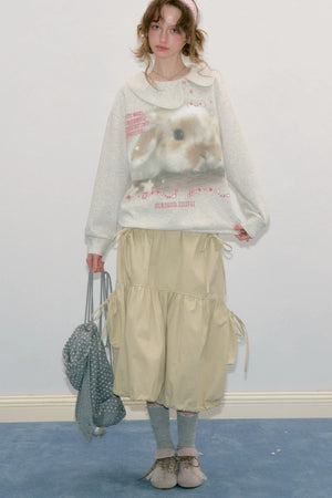 Rabbit Print Peter Pan Collar Sweatshirt