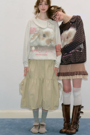 Rabbit Print Peter Pan Collar Sweatshirt