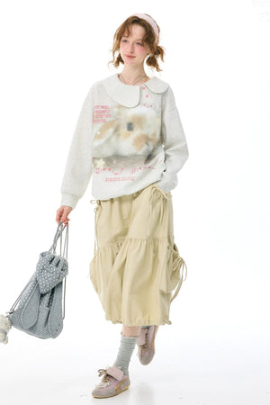 Rabbit Print Peter Pan Collar Sweatshirt