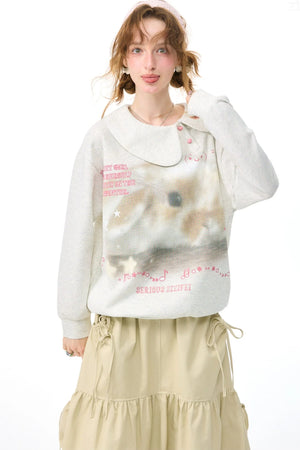 Rabbit Print Peter Pan Collar Sweatshirt