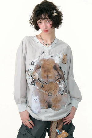 Rabbit Print V-Neck Top