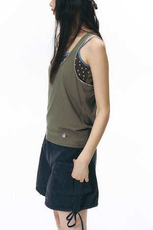 Racerback Special Embroidery Trim Tank Top