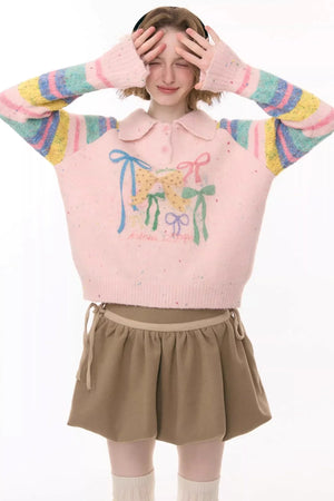 Rainbow Stripe Bow Sweater