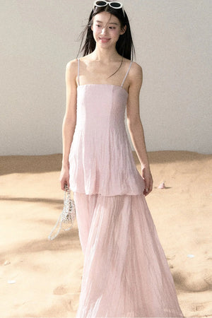Ramie Pleated A-Line Dress