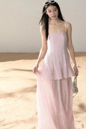 Ramie Pleated A-Line Dress