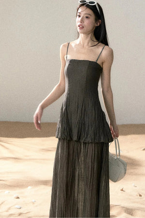 Ramie Pleated A-Line Dress