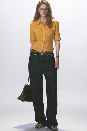 Raw Denim Wide-Leg Jeans