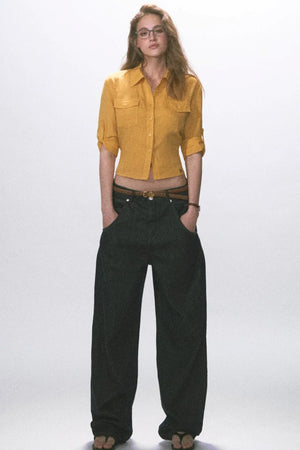 Raw Denim Wide-Leg Jeans