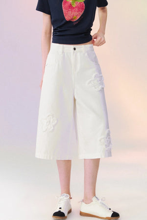 Raw Edge Floral Wide-Leg Pants