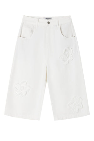 Raw Edge Floral Wide-Leg Pants