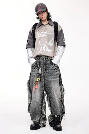 Raw-Edged Wide-Leg Trousers