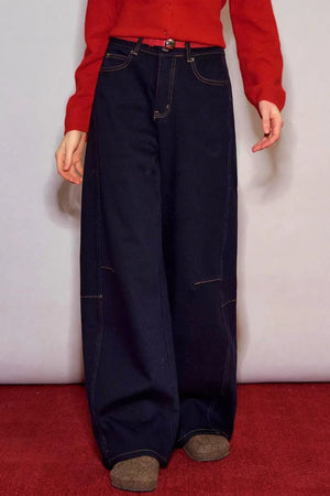 Raw Leather Trim Jeans
