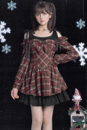 Red and Brown Plaid Dress