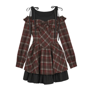 Red and Brown Plaid Dress
