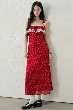 Red Floral Lace Dress