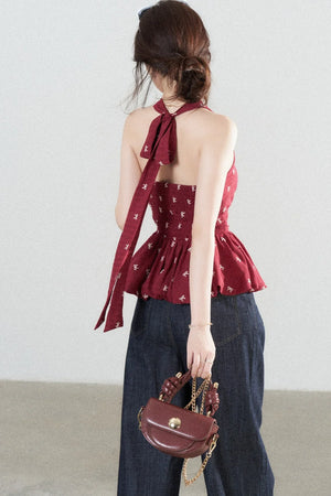 Red Halter Peplum Top